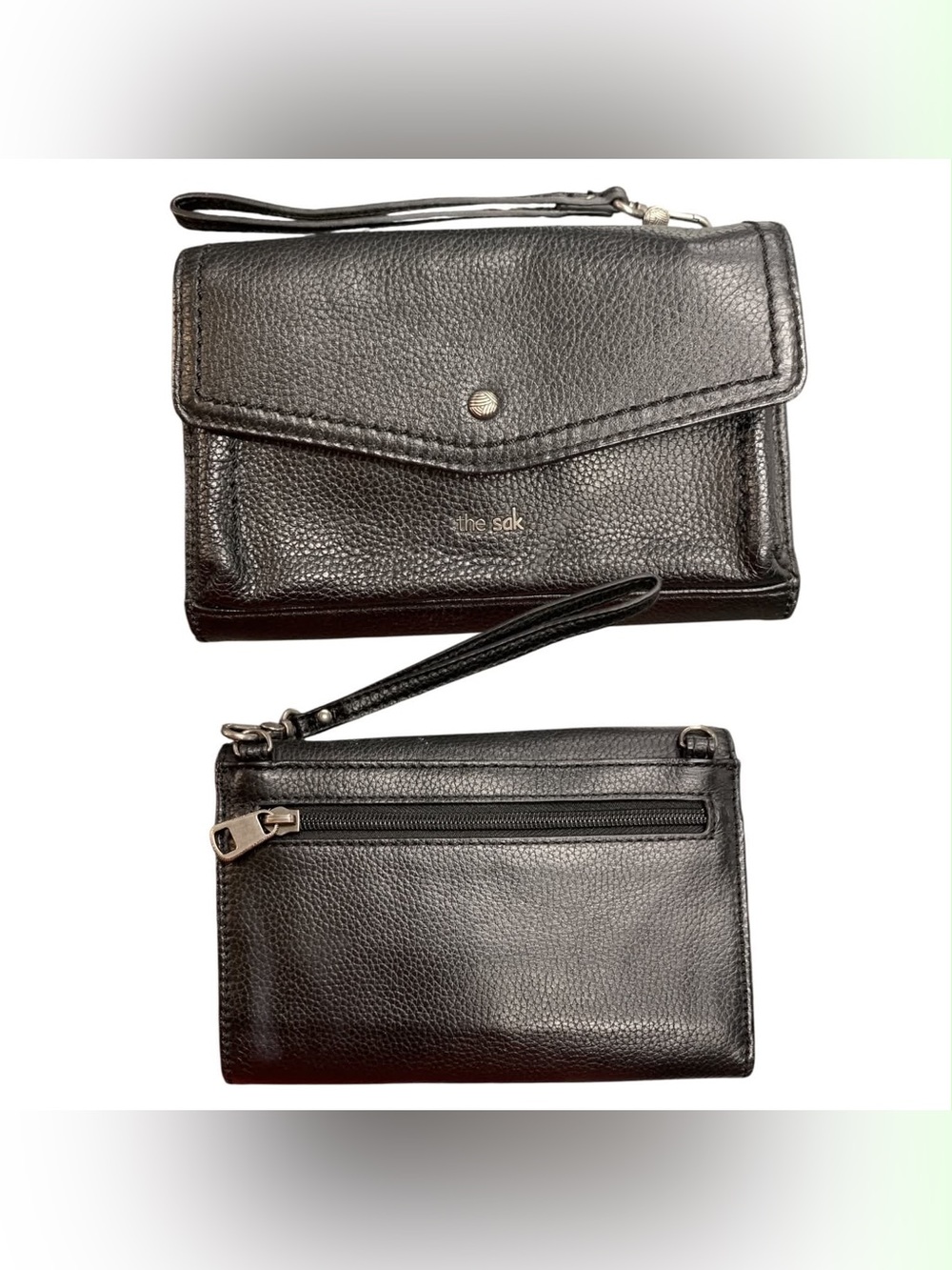 The Sak Black Pebble Leather Wristlet Clutch